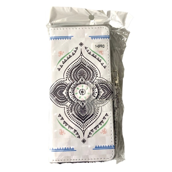 None Other - Phone Case Oneplus 8 Pro Gyro White Wallet Style flipcover Case with Strap